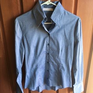 Chloe Fitted Blue Button Down Cuffed Sleeves XS 36